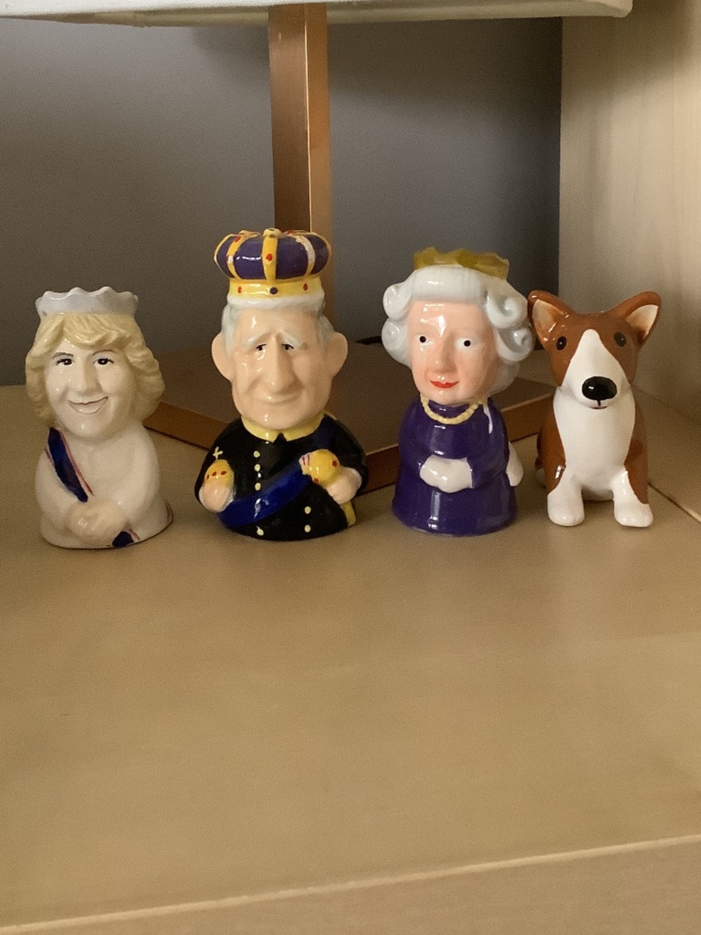 Royal Family Salt and Pepper Shakers. King Charles Queen Elizabeth Camilla Corgi